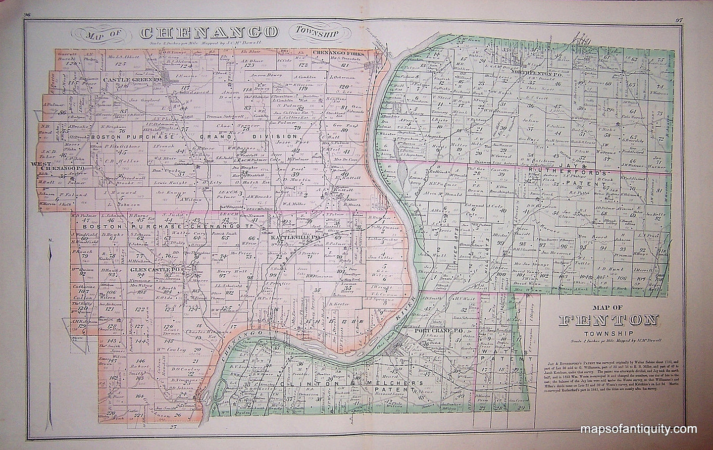 Black-and-White-Engraving-Map-of-Chenango-Township-and-Fenton-Township--(NY)-United-States-New-York-1876-Everts-Ensign-&-Everts-Maps-Of-Antiquity
