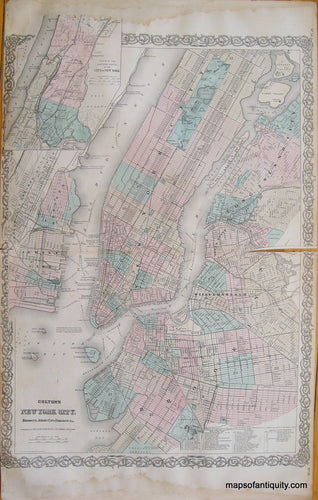 Antique-Hand-Colored-Map-Colton's-New-York-City-**********-United-States-New-York-1887-Colton-Maps-Of-Antiquity