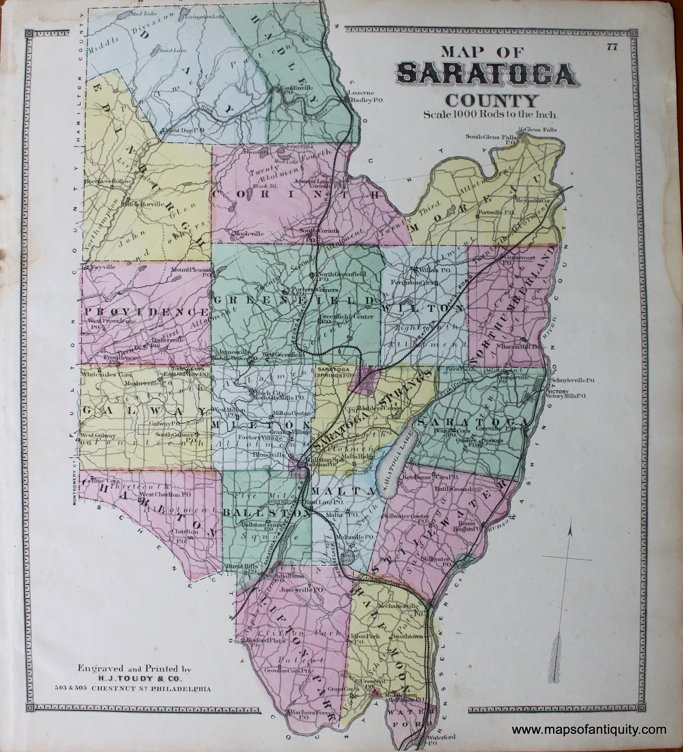 Hand-Colored-Engraved-Antique-Map-Map-of-Saratoga-New-York-United-States-Northeast-1866-Stone-and-Stewart-Maps-Of-Antiquity