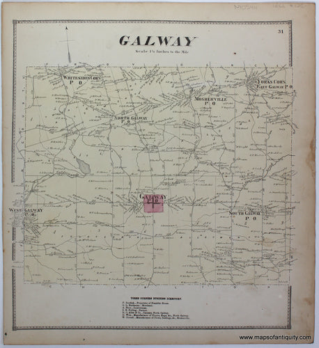 Antique-Map-Galway-Saratoga-New-York-1866-Stone-Stewart