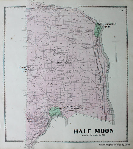 Hand-Colored-Engraved-Antique-Map-Half-Moon-(NY)-United-States-Northeast-1866-Stone-and-Stewart-Maps-Of-Antiquity