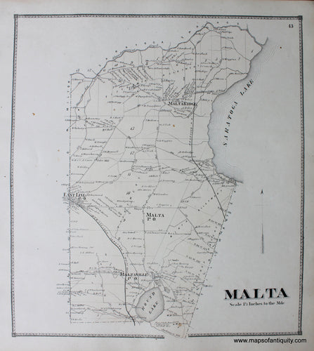 Hand-Colored-Engraved-Antique-Map-Malta-(NY)-United-States-Northeast-1866-Stone-and-Stewart-Maps-Of-Antiquity