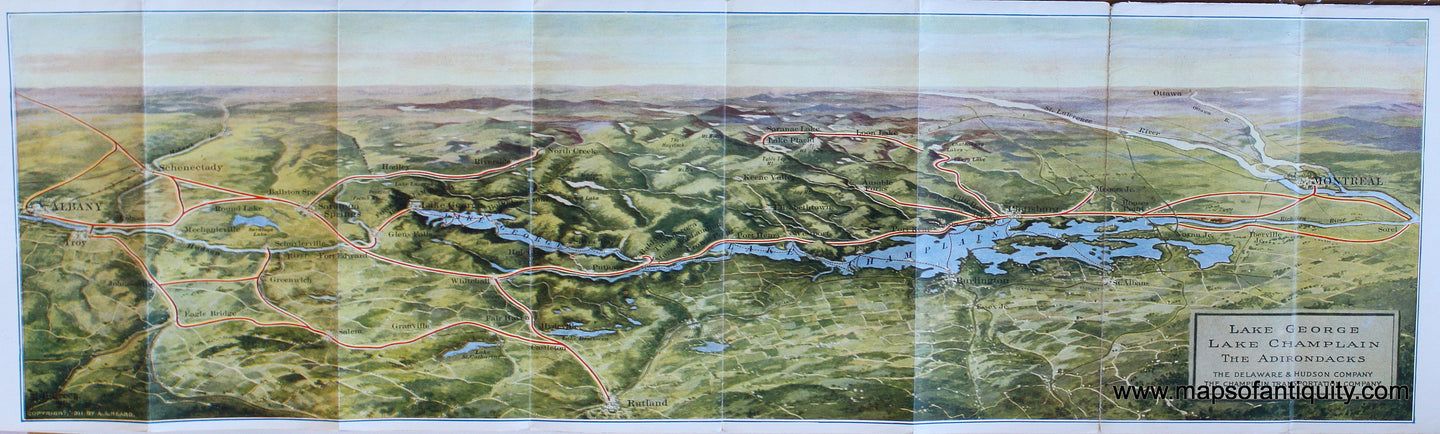 printed-color-Antique-Map-Lake-George-Lake-Champlain-the-Adirondacks-****-United-States-New-York-State-1911-A.A.-Heard-Maps-Of-Antiquity