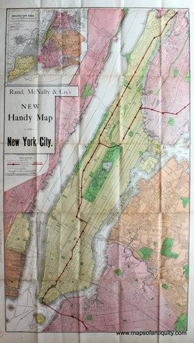 Antique-Printed-Color-Map-Rand-McNally-&-Co.'s--New-Handy-Map-of-New-York-City-********-United-States-New-York-1908-Rand-McNally-Maps-Of-Antiquity