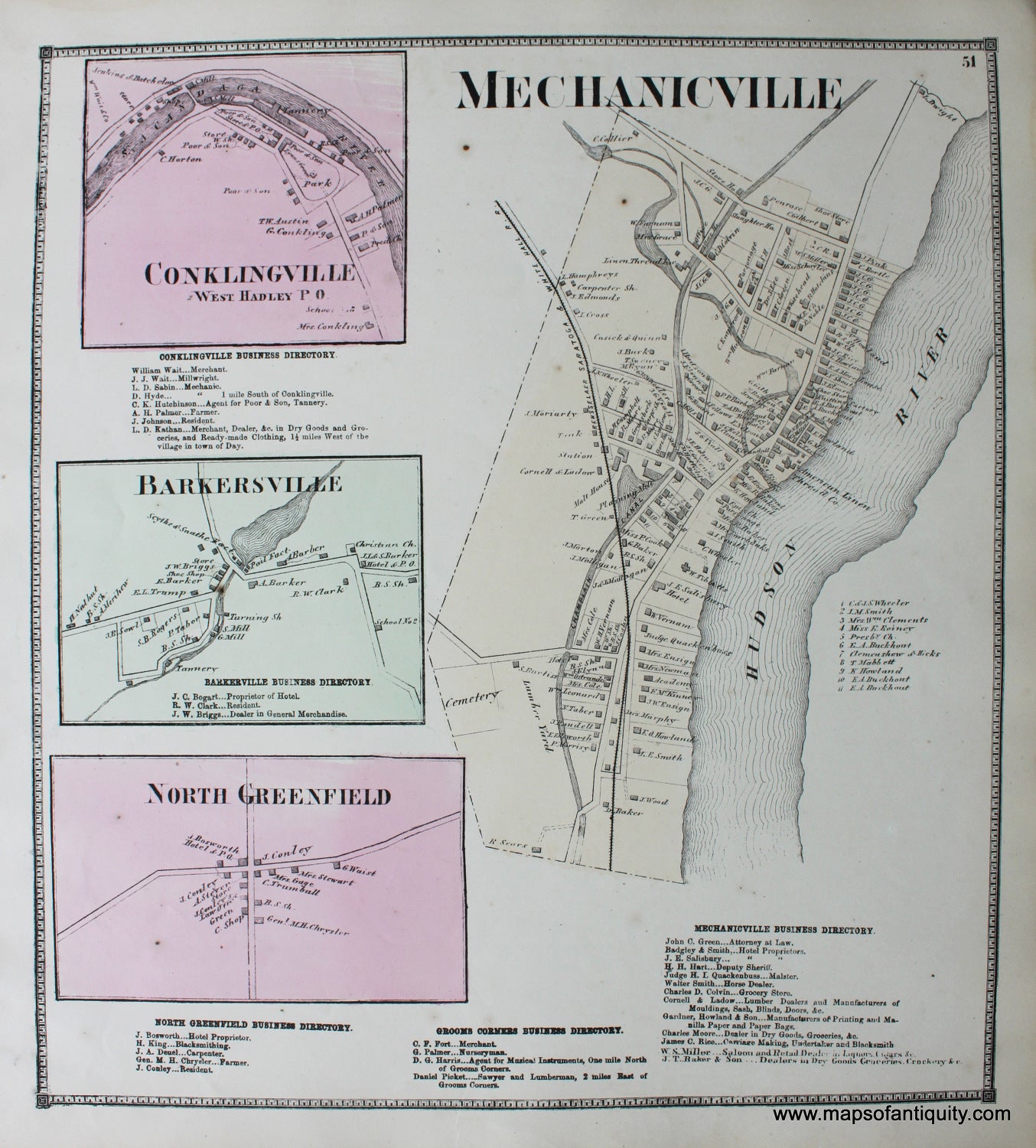 Hand-Colored-Engraved-Antique-Map-Mechanicville-Conklingville-West-Hadley-PO-Barkersville-North-Greenfield-New-York-United-States-Northeast-1866-Stone-and-Stewart-Maps-Of-Antiquity