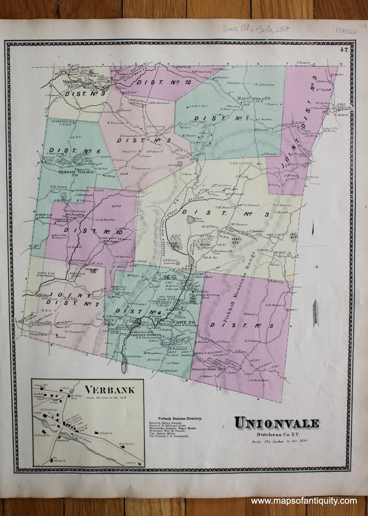 Antique-Hand-Colored-Map-Unionvale-(NY)-United-States-New-York-1867-Beers-Ellis-and-Soule-Maps-Of-Antiquity