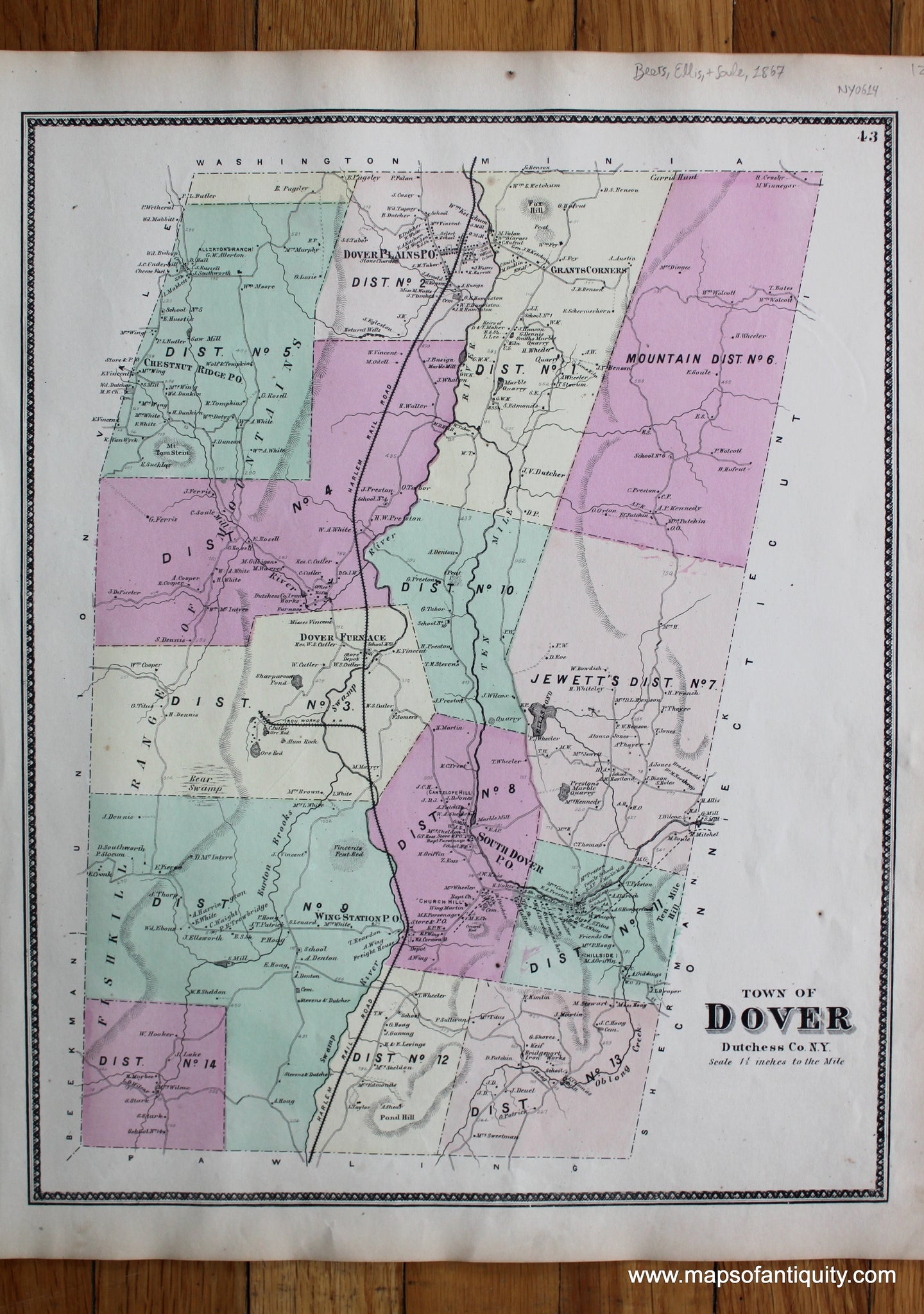 Antique-Hand-Colored-Map-Town-of-Dover-(NY)-United-States-New-York-1867-Beers-Ellis-and-Soule-Maps-Of-Antiquity
