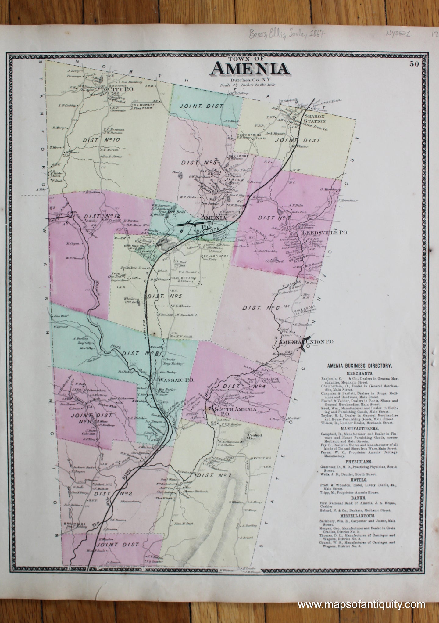 Antique-Hand-Colored-Map-Town-of-Amenia-(NY)-United-States-New-York-1867-Beers-Ellis-and-Soule-Maps-Of-Antiquity