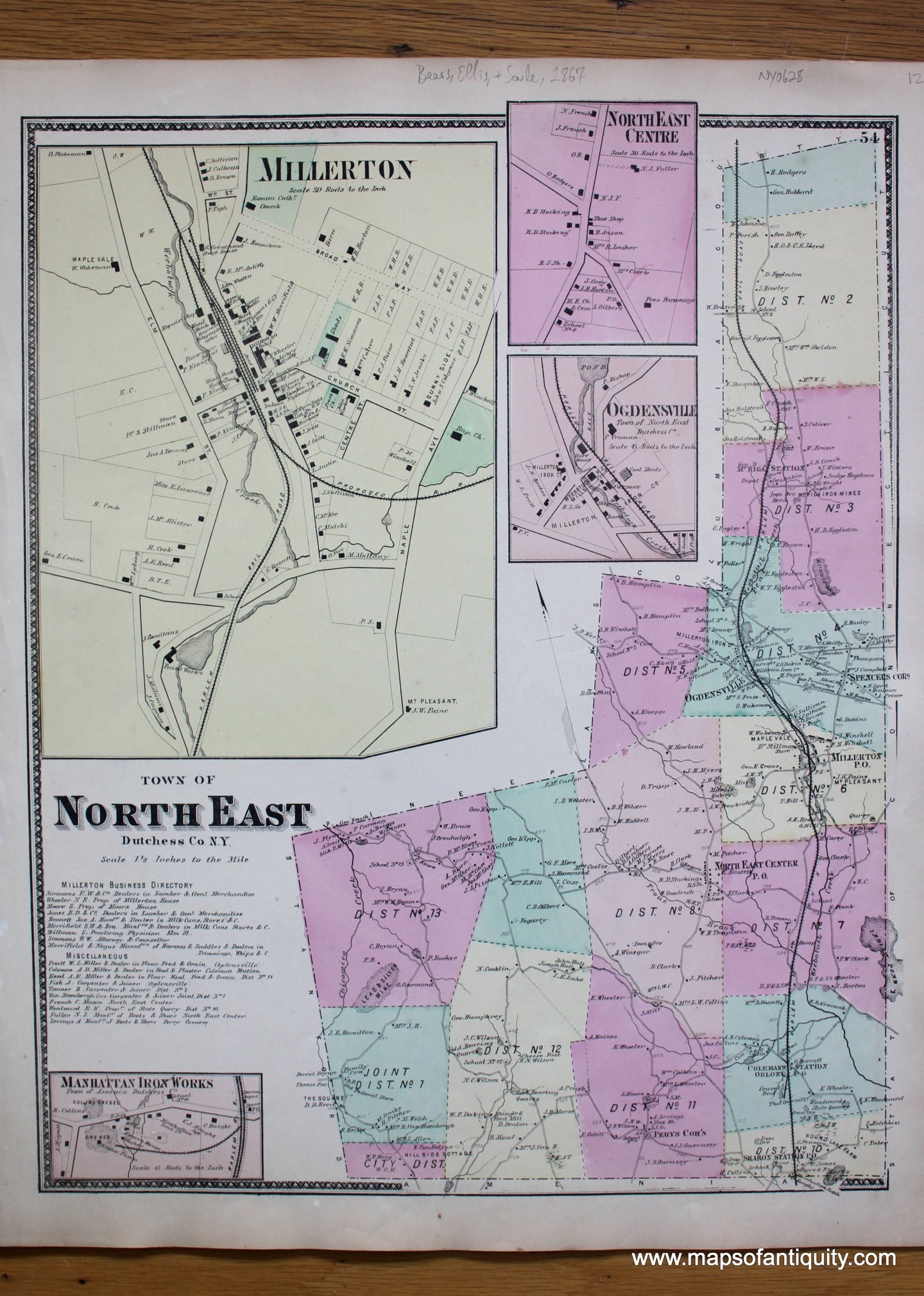 Antique-Hand-Colored-Map-Town-of-North-East-(NY)-United-States-New-York-1867-Beers-Ellis-and-Soule-Maps-Of-Antiquity