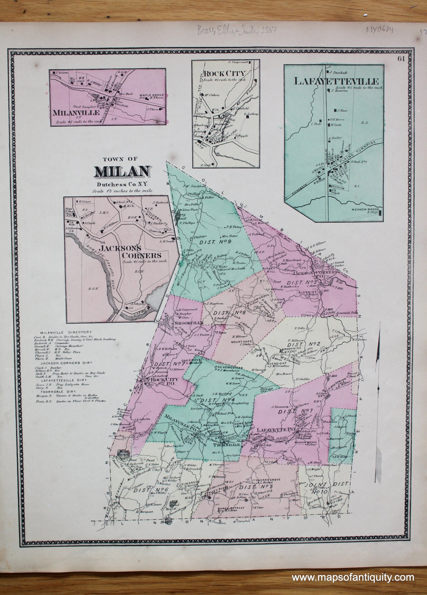 Antique-Hand-Colored-Map-Town-of-Milan-(NY)-United-States-New-York-1867-Beers-Ellis-and-Soule-Maps-Of-Antiquity