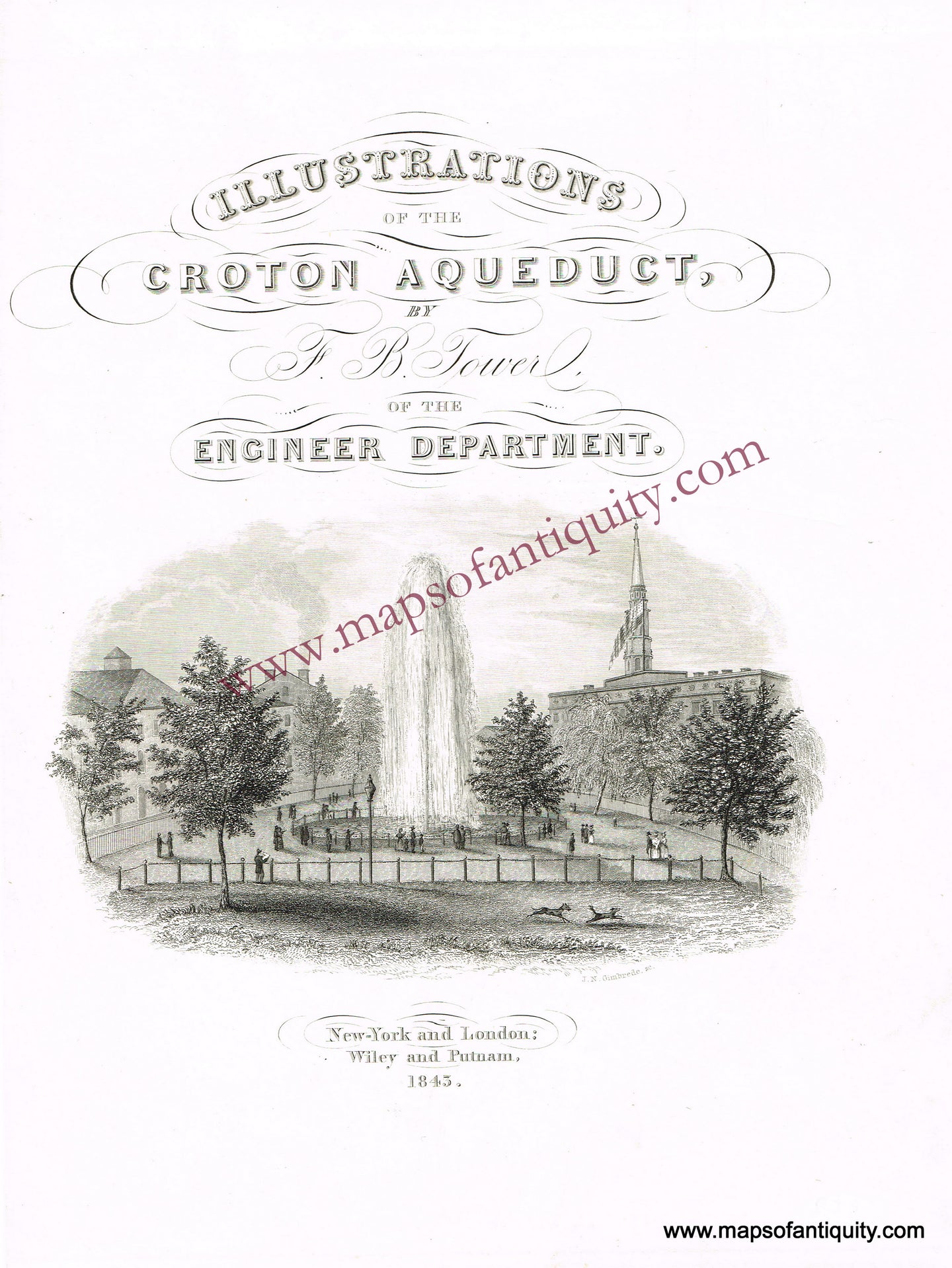 Antique-Uncolored-Print-Illustrations-of-the-Croton-Aqueduct-by-F.-B.-Tower-of-the-Engineer-Department-Title-Page-(NY)-United-States-New-York-1843-Tower/Wiley-&-Putnam-Maps-Of-Antiquity