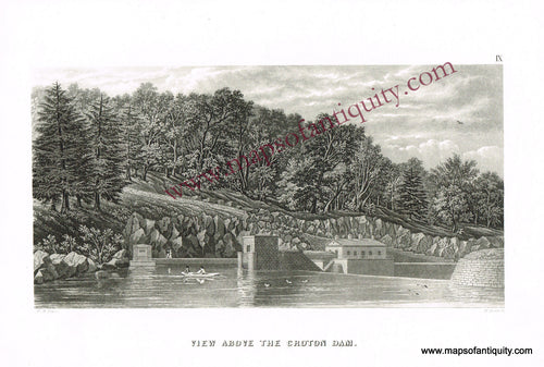 Antique-Uncolored-Print-View-above-the-Croton-Dam-United-States-New-York-1843-Tower/Wiley-&-Putnam-Maps-Of-Antiquity