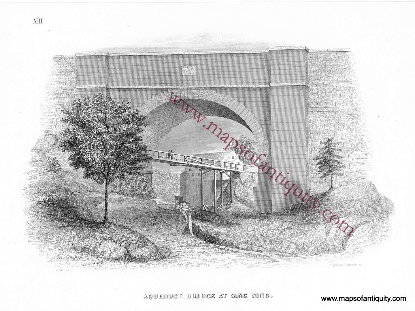 Antique-Uncolored-Print-Aqueduct-Bridge-at-Sing-Sing-United-States-New-York-1843-Tower/Wiley-&-Putnam-Maps-Of-Antiquity