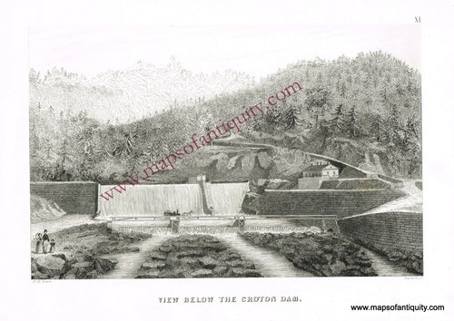 Antique-Uncolored-Print-View-Below-the-Croton-Dam-United-States-New-York-1843-Tower/Wiley-&-Putnam-Maps-Of-Antiquity