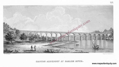 Antique-Uncolored-Print-Croton-Aqueduct-at-Harlem-River-United-States-New-York-1843-Tower/Wiley-&-Putnam-Maps-Of-Antiquity