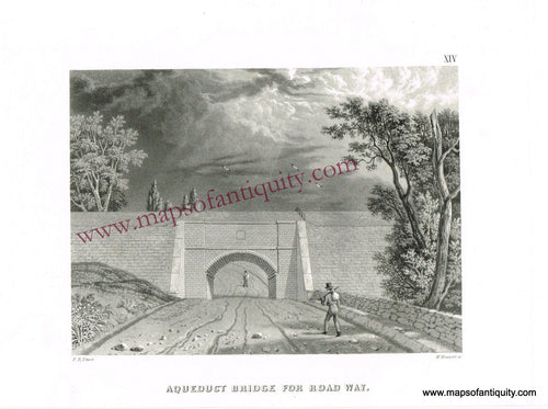 Antique-Uncolored-Print-Aqueduct-Bridge-for-Road-Way-United-States-New-York-1843-Tower/Wiley-&-Putnam-Maps-Of-Antiquity