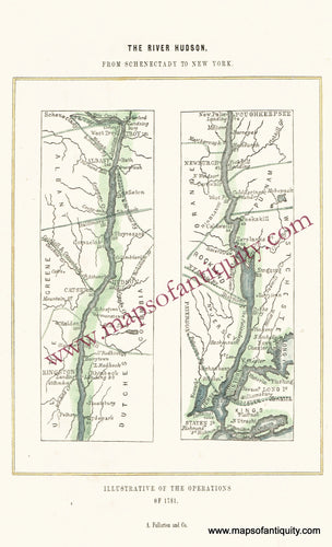 Antique-Hand-Colored-Map-The-River-Hudson-from-Schenectady-to-New-York-Illustrative-of-the-Operations-of-1781-**********-United-States-New-York-State-1834-Botta-Maps-Of-Antiquity