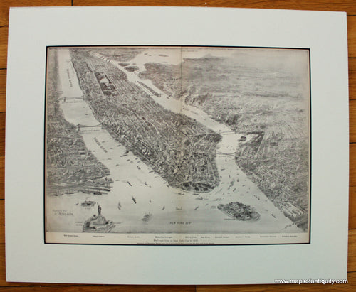 Antique-Uncolored-Print-Bird's-eye-View-of-New-York-City-in-1897-**********-United-States-New-York-1897-Moses-King-Maps-Of-Antiquity