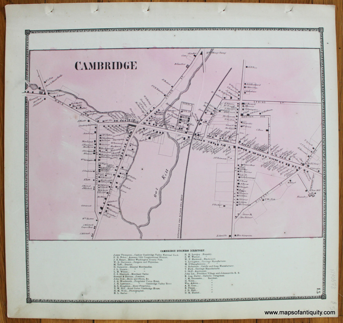 Antique-Map-Town-Towns-Cambridge-New-Topographical-Atlas-of-Washington-County-New-York-by-Stone-and-Stewart-1866-1860s-1800s-Mid-Late-19th-Century-Maps-of-Antiquity-