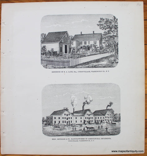 Antique-Print-Prints-Illustrations-Engraved-Engravings-Illustration-Town-Towns-Residences-Residence-of-R.A.-Lamb-Esq-Union-Village-Eddy-Reynolds-&-Co.-Company-Manufacturers-of-Agricultural-Implements-New-Topographical-Atlas-of-Washington-County-New-York-by-Stone-and-Stewart-1866-1860s-1800s-Mid-Late-19th-Century-Maps-of-Antiquity-