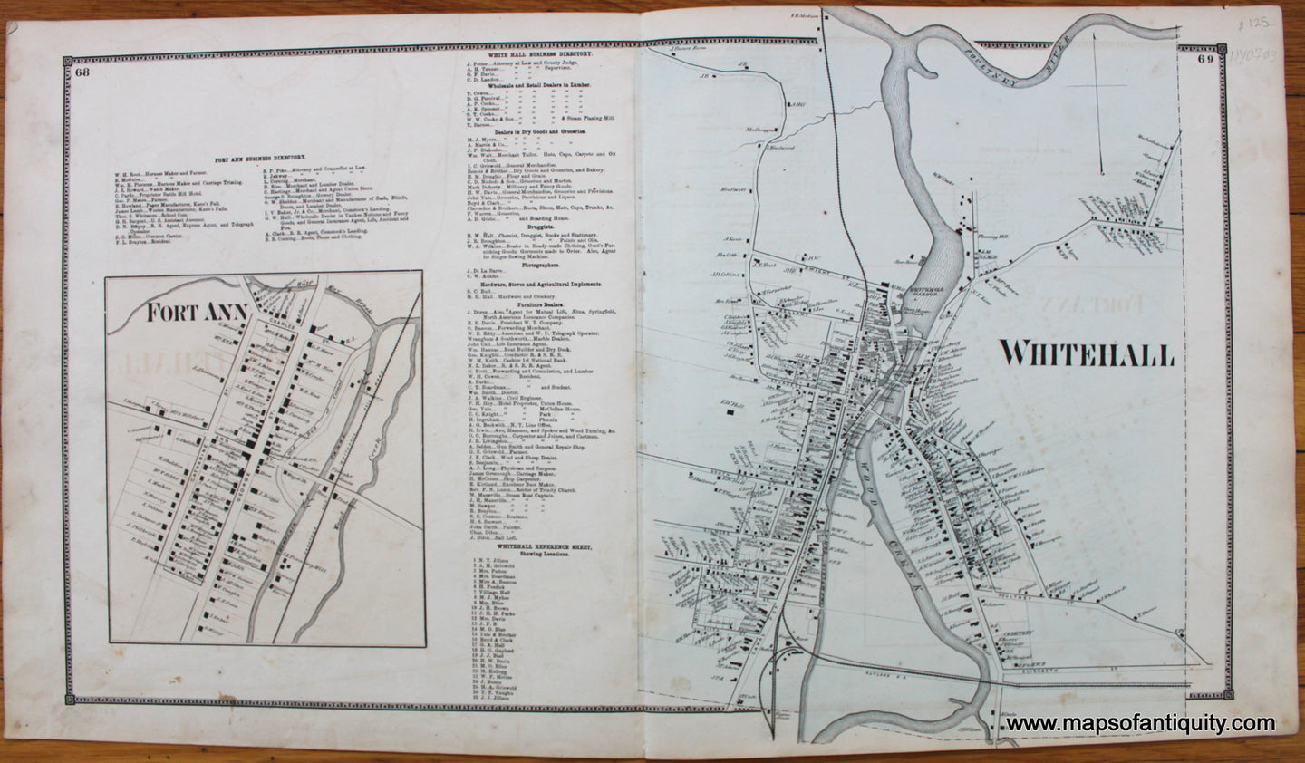Antique-Map-Town-Towns-Whitehall-Fort-Ann-New-Topographical-Atlas-of-Washington-County-New-York-by-Stone-and-Stewart-1866-1860s-1800s-Mid-Late-19th-Century-Maps-of-Antiquity-