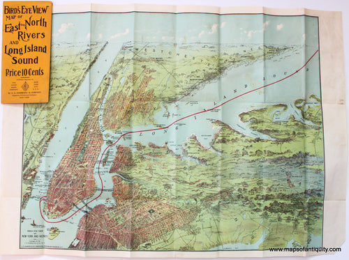 Antique-Folding-Map-New-York-City-Manhattan-Bird's-Eye-View-East-North-Rivers-Long-Island-Sound-1912-Hammond