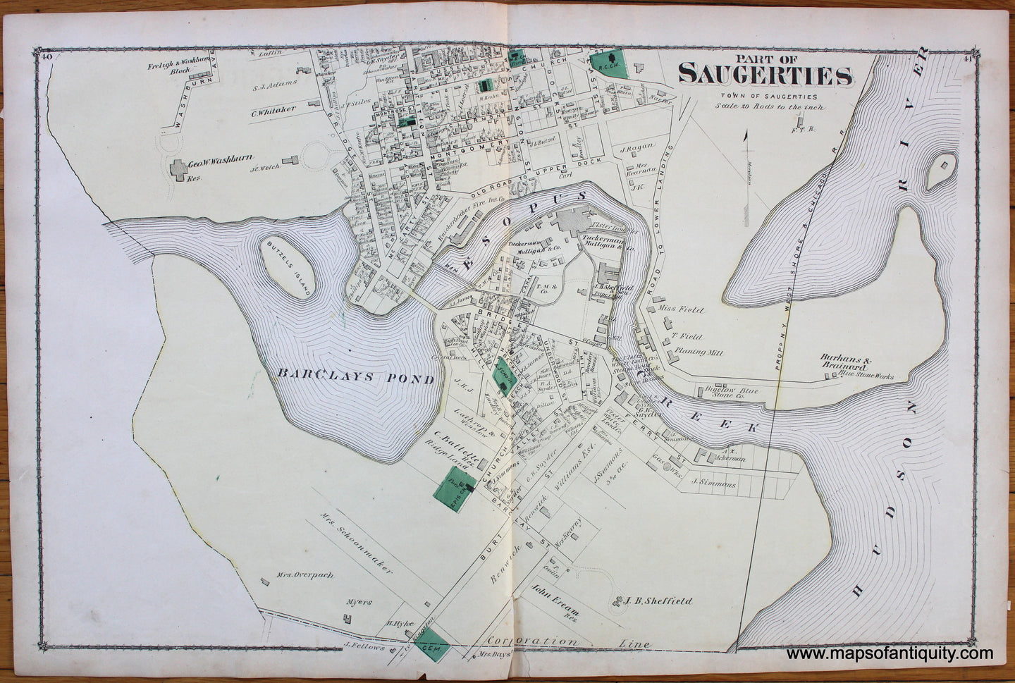 Part-of-Saugerties-Quarryville-Malden-West-Saugerties-P.O-West-Camp-Landing-Glenerie-Unionville-Bethel-Ulster-County-New-York-1875-Beers-1870s-1800s-19th-century-antique-Maps-of-Antiquity