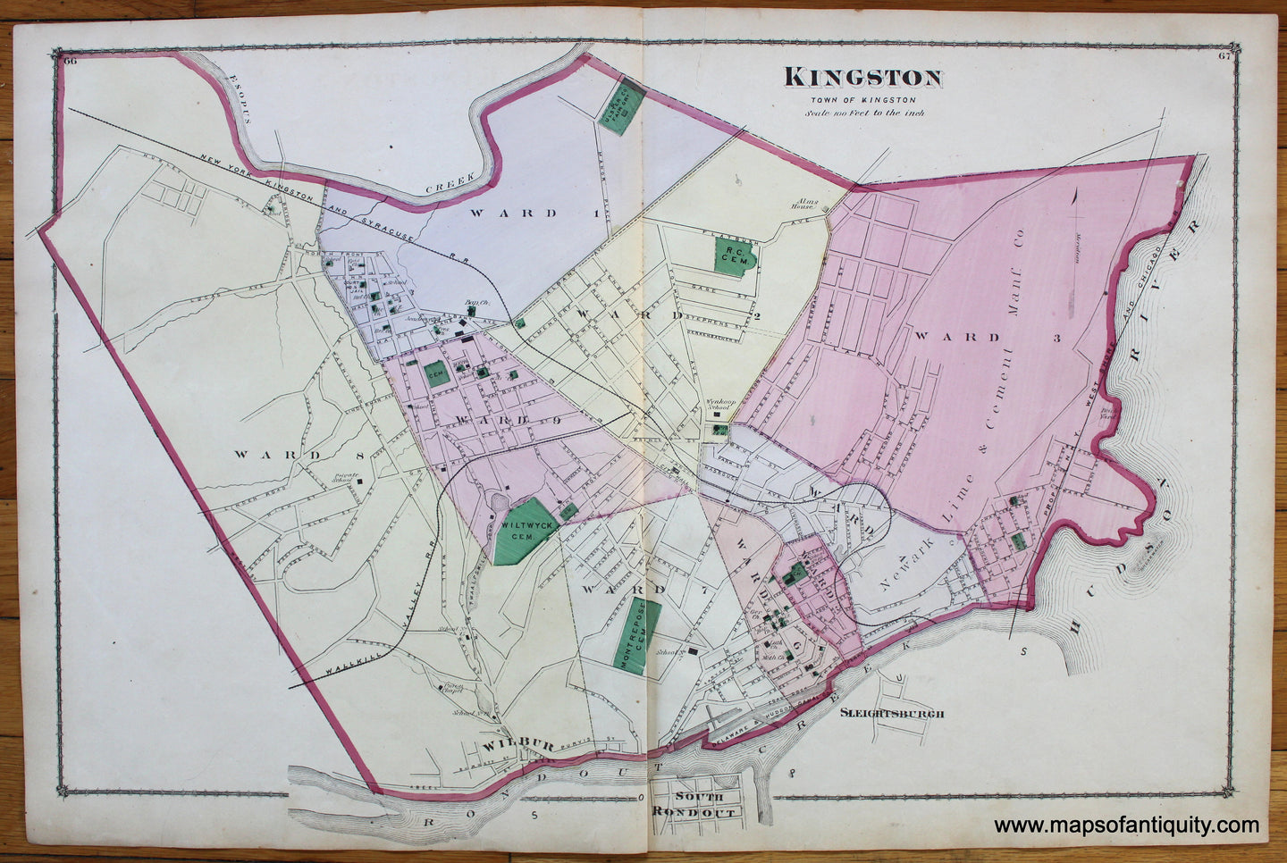 Kingston-Eddyville-Dutch-Settlement-Flatbush-Stony-Hollow-Ulster-County-New-York-1875-Beers-1870s-1800s-19th-century-antique-Maps-of-Antiquity