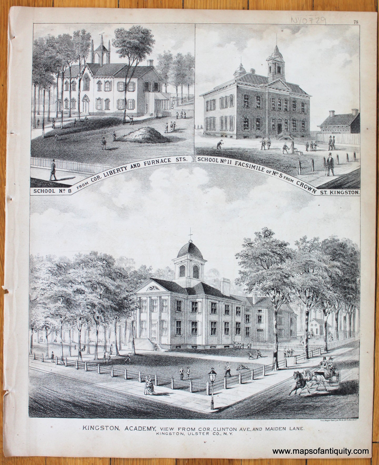 Schools-No.-8-and-11-Kingston-Academy-Ulster-County-New-York-1875-Beers-1870s-1800s-19th-century-antique-Maps-of-Antiquity