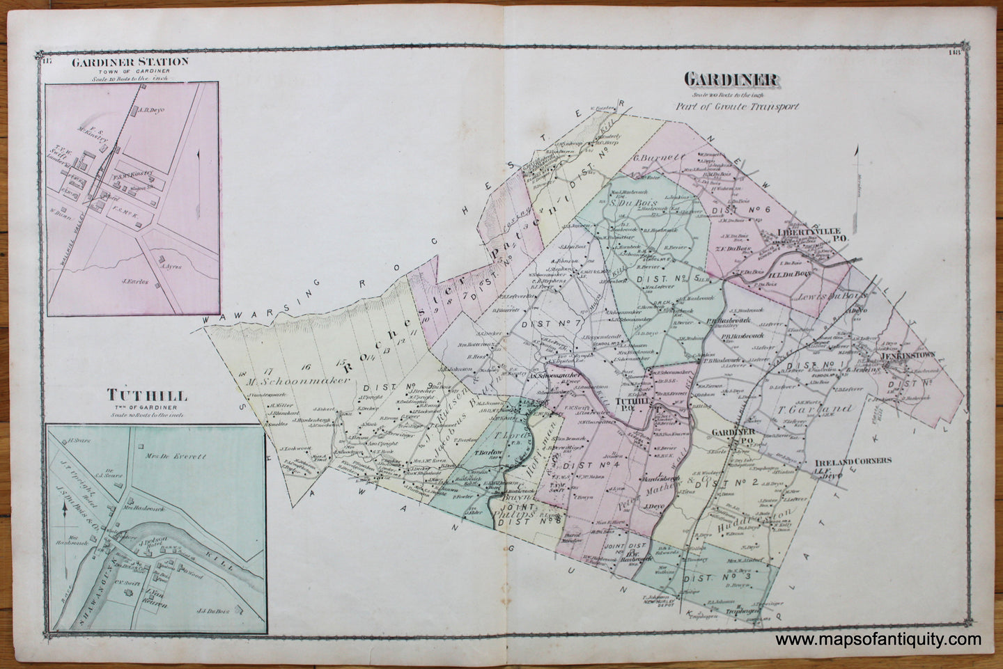 Gardiner-Gardiner-Station-Tuthill-Greenfield-Port-Benjamin-Kerhonkson-Ulster-County-New-York-1875-Beers-1870s-1800s-19th-century-antique-Maps-of-Antiquity