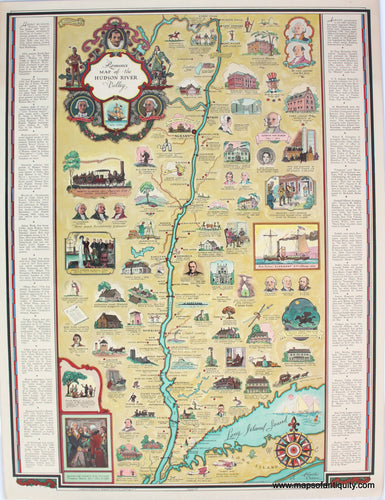 Antique-Pictorial-Romance-Map-of-the-Hudson-River-Valley-New-York-NY-Marguerite-Hess-Parish-Rand-McNally-1937-1959-20th-Century-Maps-of-Antiquity