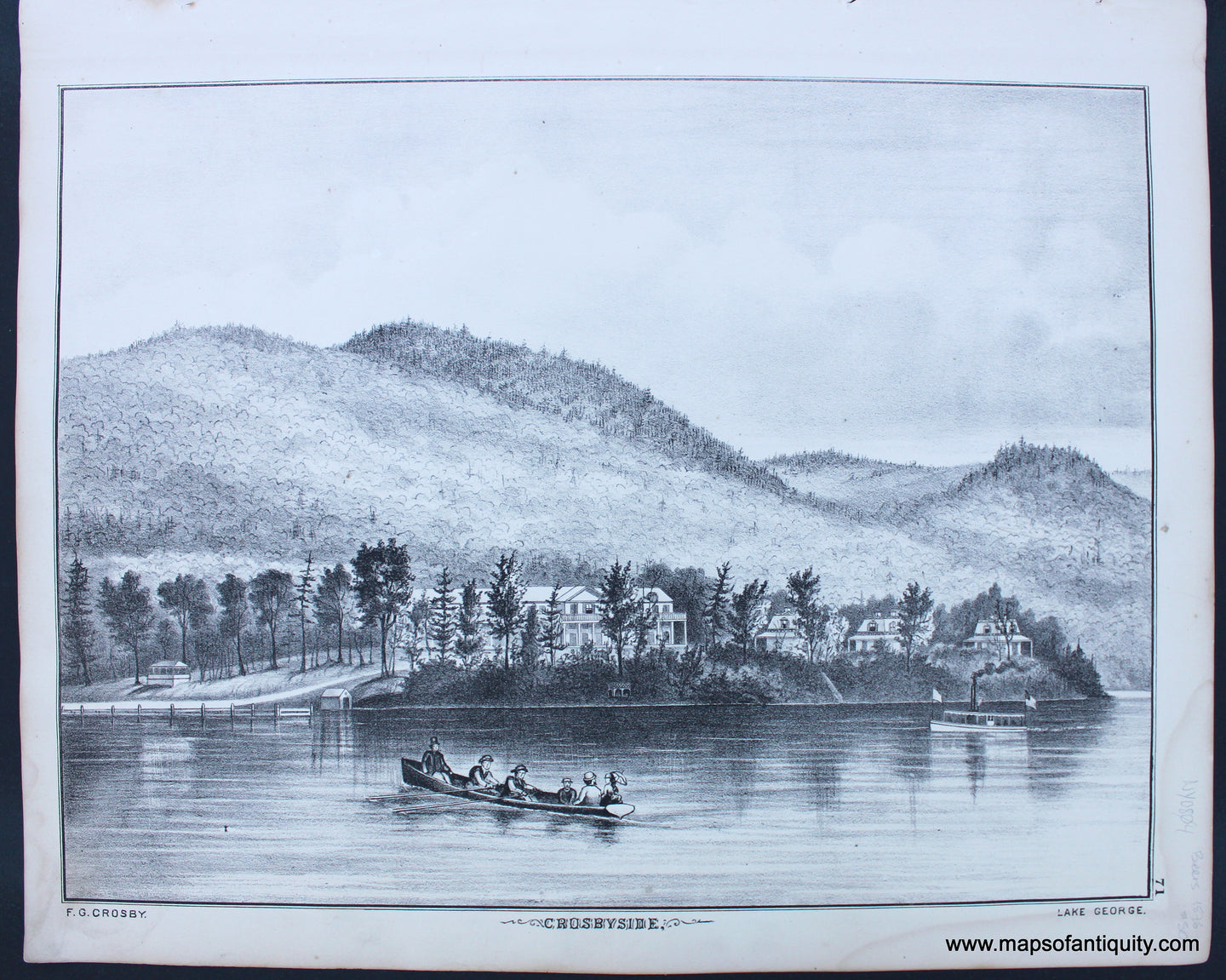 Antique-Black-and-White-Illustration-Crosbyside-Lake-George-(NY)-1876-Beers-Northeast-New-York-State-1800s-19th-century-Maps-of-Antiquity