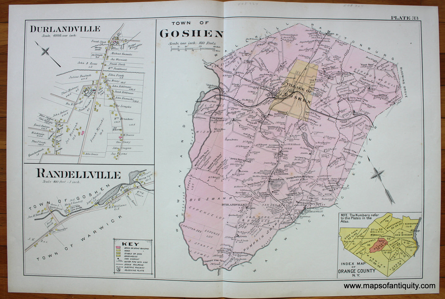 Antique-Printed-Color-Map-Town-of-Goshen-NY-1903-Lathrop-/-A.-H.-Mueller-&-Co-New-York-1800s-19th-century-Maps-of-Antiquity