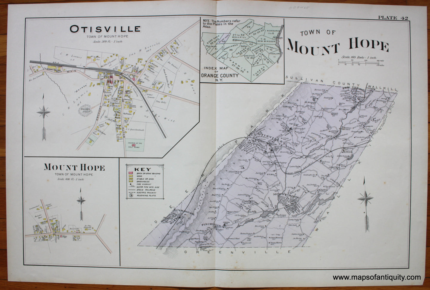 Antique-Printed-Color-Map-Town-of-Mount-Hope-NY-1903-Lathrop-/-A.-H.-Mueller-&-Co-New-York-1800s-19th-century-Maps-of-Antiquity
