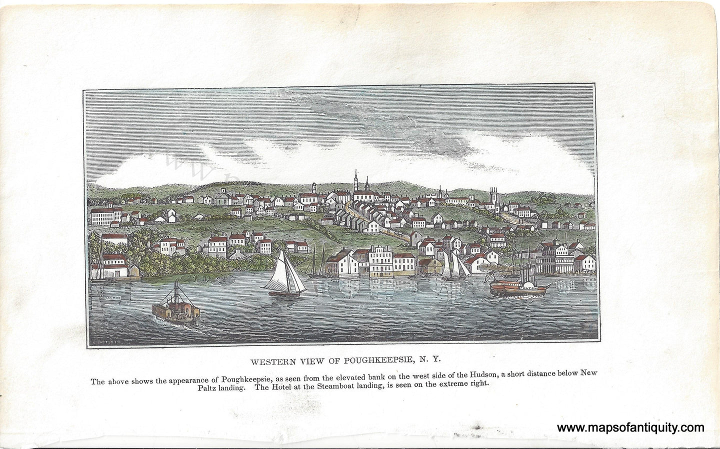 1841 - Western View of Poughkeepsie, NY - Antique Print