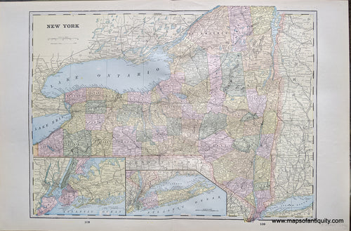 Genuine-Antique-Printed-Color-Comparative-Chart-New-York;-verso:-New-Hampshire-and-Vermont-&-Massachusetts-and-Rhode-Island-United-States--1892-Home-Library-&-Supply-Association-Maps-Of-Antiquity-1800s-19th-century