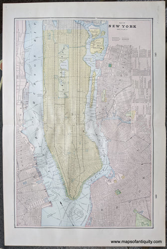 Genuine-Antique-Printed-Color-Comparative-Chart-Map-of-New-York-and-Vicinity;-versos:-Brooklyn-Boston-United-States-New-York-City-1892-Home-Library-&-Supply-Association-Maps-Of-Antiquity-1800s-19th-century