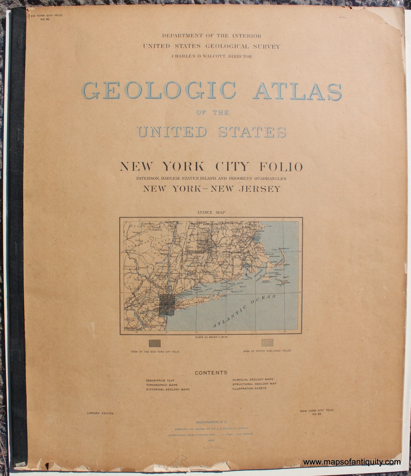 Genuine-Antique-Geologic-Atlas-Geological-Atlas-of-the-United-States-New-York-City-Folio-1902-US-Geological-Survey-Maps-Of-Antiquity-1800s-19th-century