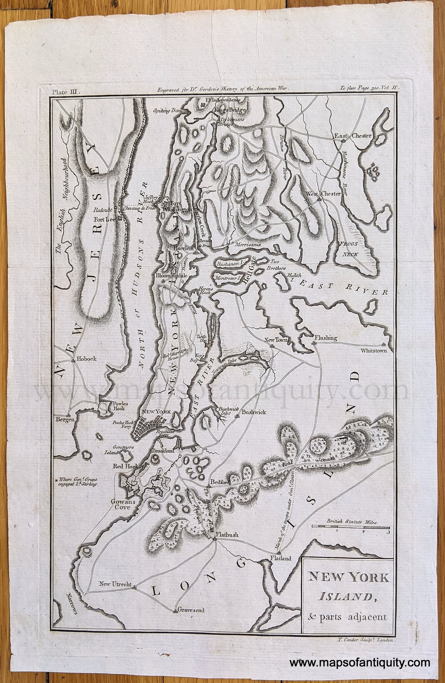 Genuine Antique Map-New York Island, & parts adjacent-1788-T. Conder-Maps-Of-Antiquity-1700s-18th-century