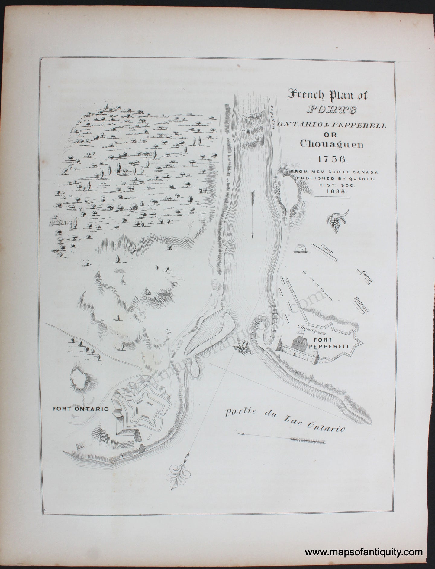 Genuine-Antique-Map-French-Plan-of-Forts-Ontario-&-Pepperell-or-Chouaguen-1756-1850-Documentary-History-of-the-State-of-New-York-Maps-Of-Antiquity