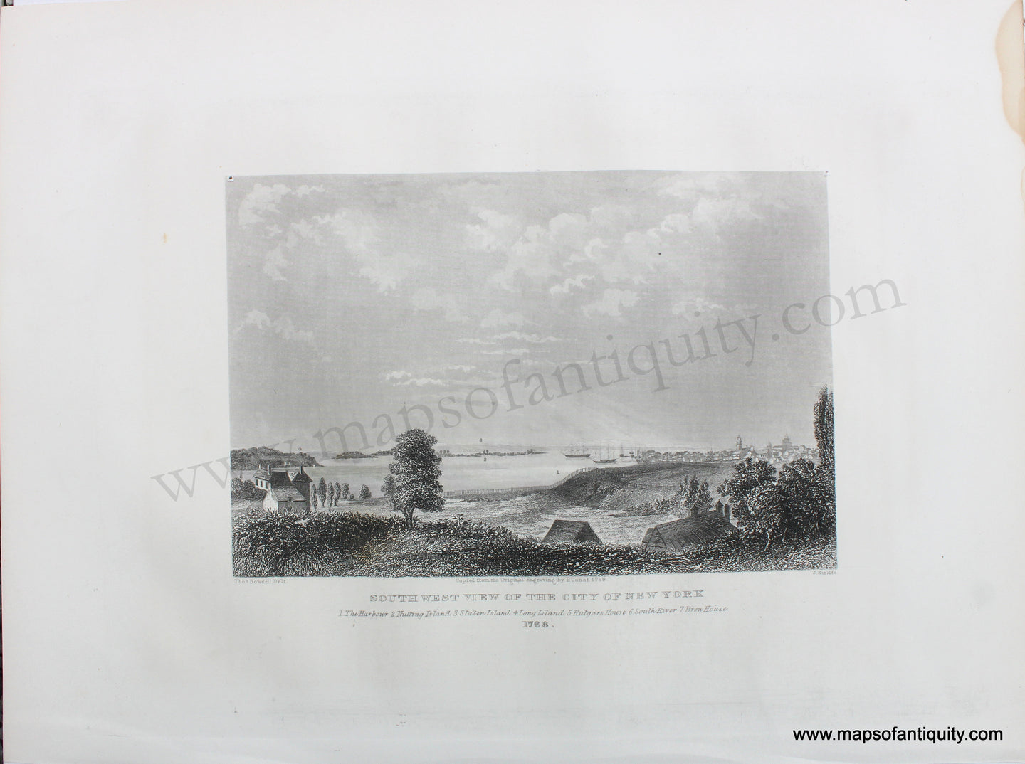 Genuine-Antique-Print-South-West-View-of-the-City-of-New-York-1850-Documentary-History-of-the-State-of-New-York-Maps-Of-Antiquity