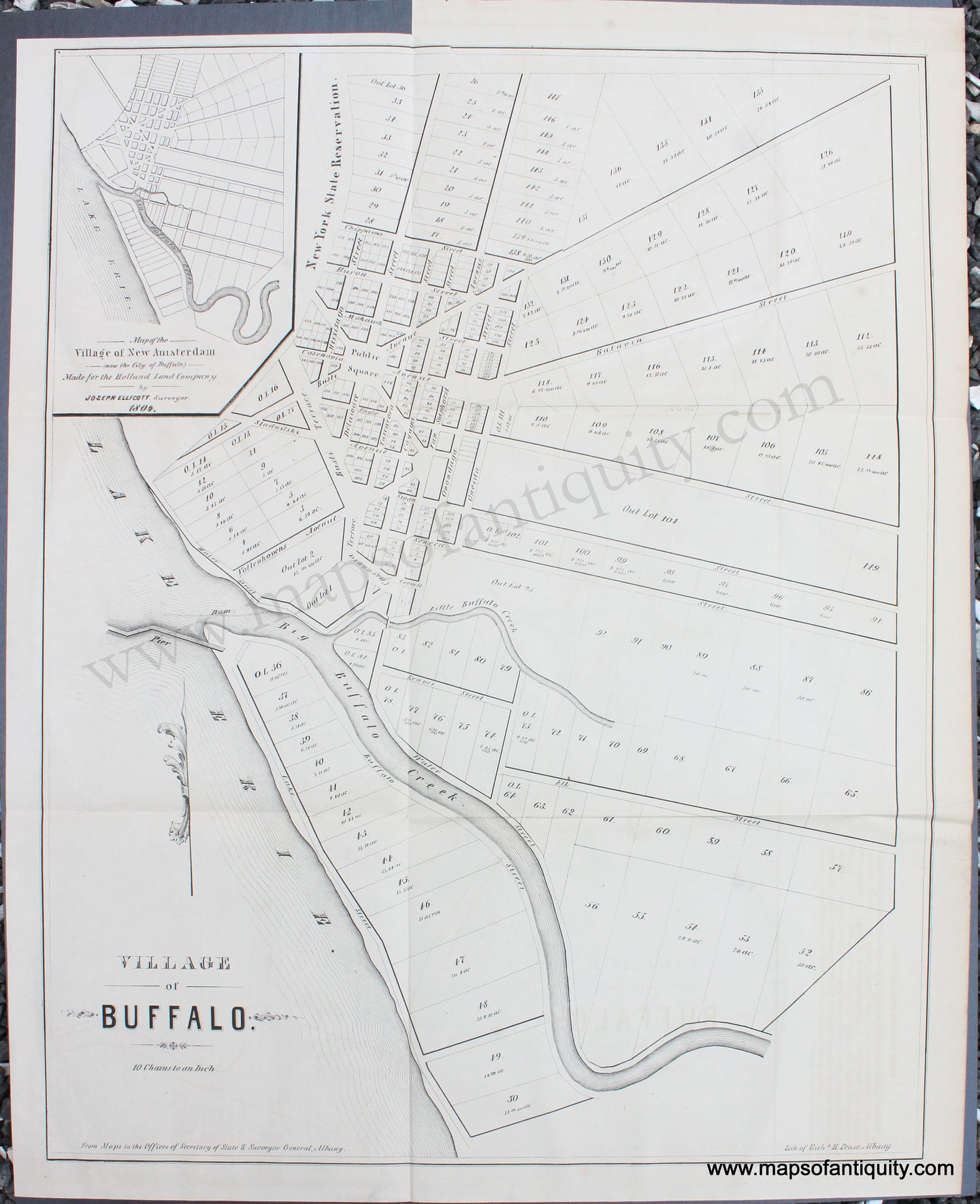 Genuine-Antique-Map-Village-of-Buffalo-1850-Documentary-History-of-the-State-of-New-York-Maps-Of-Antiquity