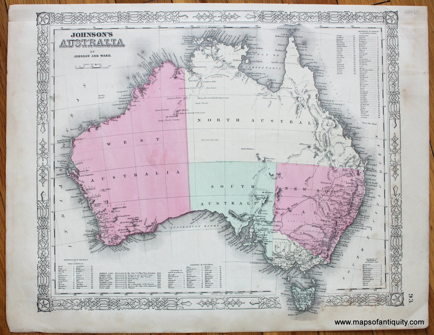 Antique-Hand-Colored-Map-Johnson's-Australia--Oceania-Australia-1864-Johnson-Maps-Of-Antiquity
