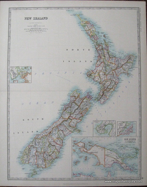 Antique-Map-New-Zealand**********--New-Zealand-1880-Johnston-Maps-Of-Antiquity