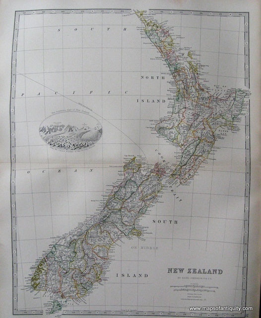 Antique-Hand-Colored-Map-New-Zealand-**********-Oceania-New-Zealand-1881-Johnston-Maps-Of-Antiquity