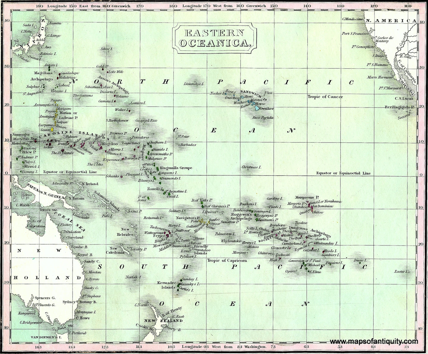 Antique-Hand-Colored-Map-Eastern-Oceanica.-Oceania--1828-Malte-Brun-Maps-Of-Antiquity