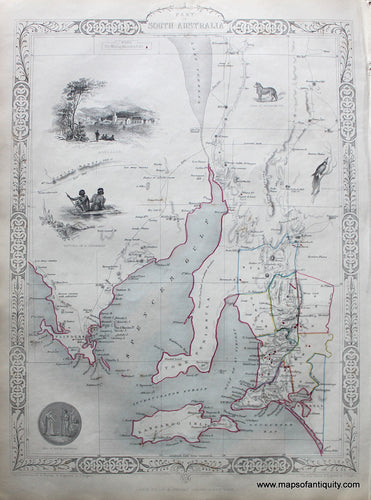Antique-Hand-Colored-Map-Part-of-South-Australia-Australia--1851-Tallis-Maps-Of-Antiquity