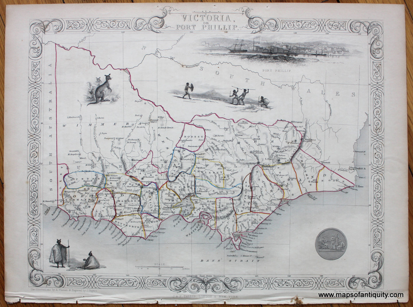 Antique-Hand-Colored-Map-Victoria-or-Port-Phillip.-Australia--1851-Tallis-Maps-Of-Antiquity