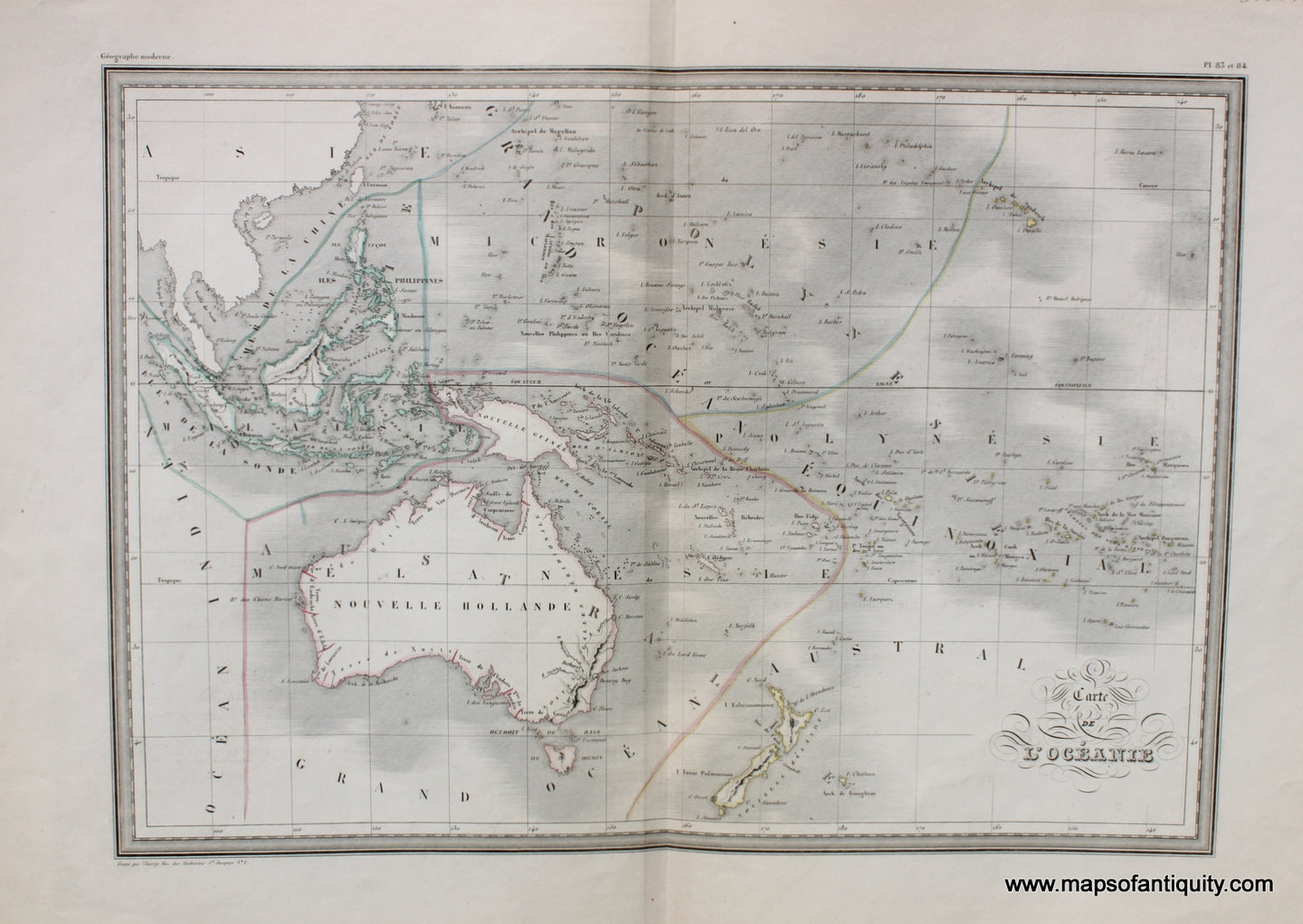 Antique-Hand-Colored-Map-Carte-de-l'Oceanie.-(Carte-de-grandeur-double.)-Oceania--1842-Malte-Brun-Maps-Of-Antiquity