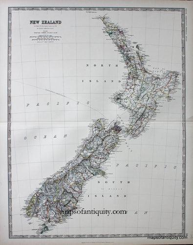 Printed-Antique-Map-New-Zealand-**********-New-Zealand--1876-Johnston-Maps-Of-Antiquity